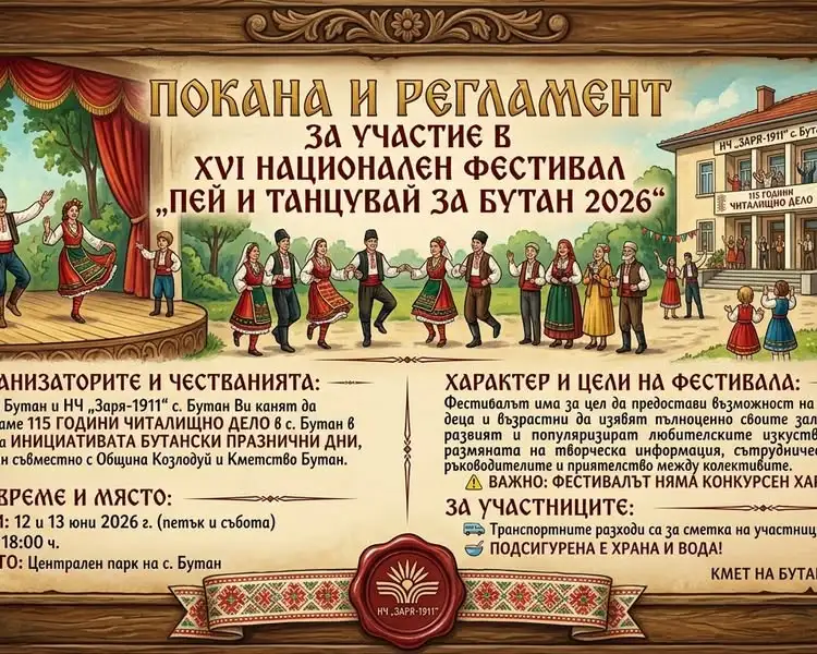 XVI-ти национален фестивал на любителското творчество "Пей и танцувай за Бутан 2026"